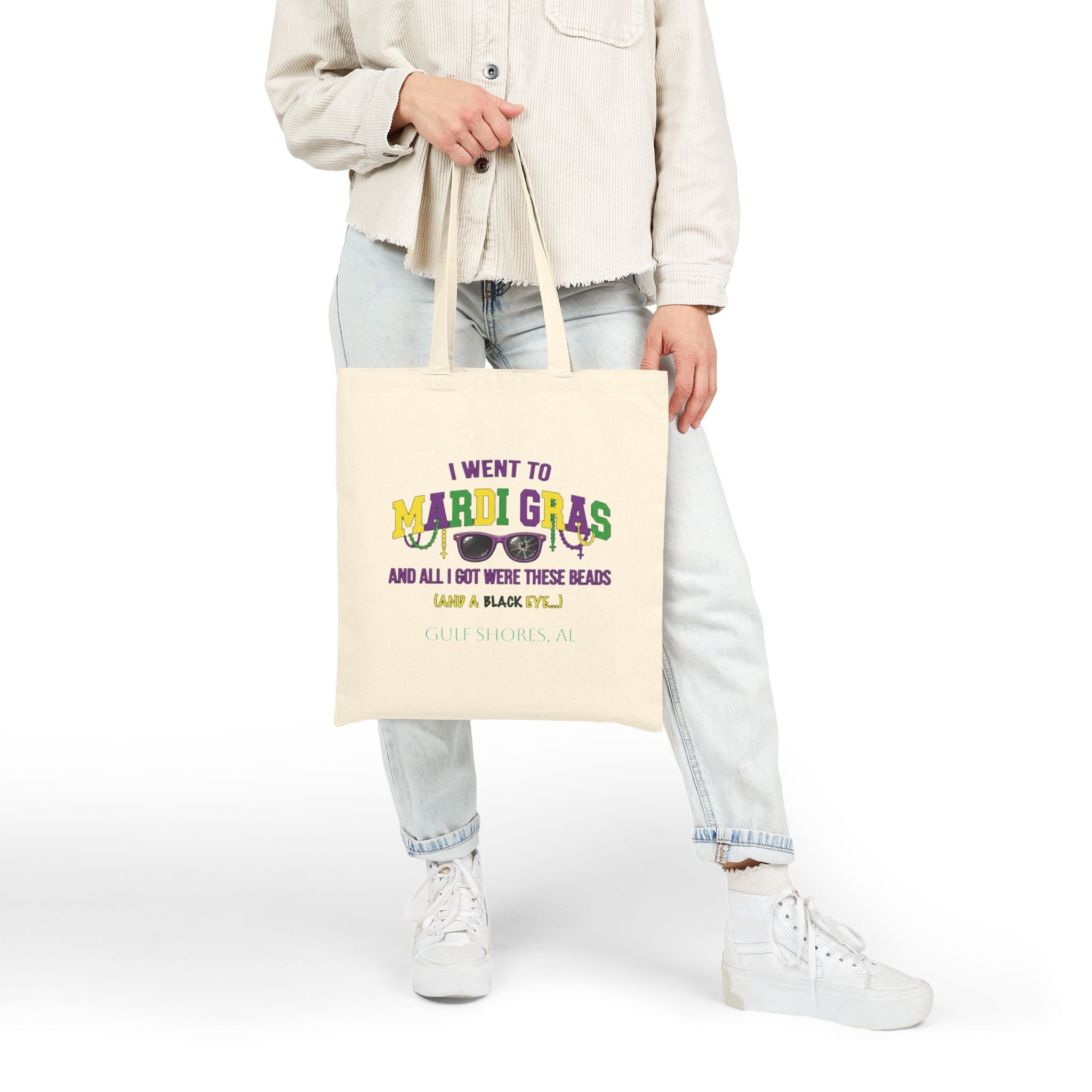 Mardi Gras Tote Bag — “I Went to Mardi Gras and All I Got Were These Beads” locAL Cotton Canvas Shopper